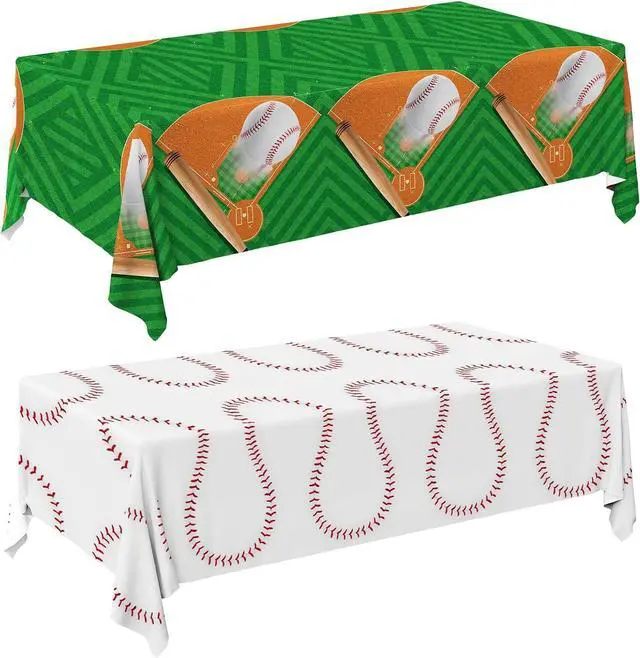 Main image of Gatherfun Baseball Party Supplies: 2-Pack Baseball Birthday Decorations with Disposable Plastic Tablecloth - Table Cover for Baseball Games & Parties, 54 x 108 Inch