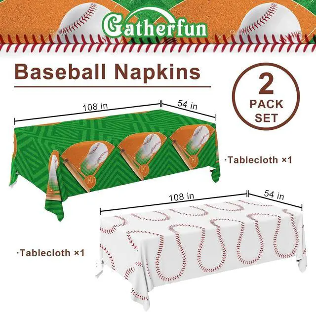 Alt view image 2 of 6 - Gatherfun Baseball Party Supplies: 2-Pack Baseball Birthday Decorations with Disposable Plastic Tablecloth - Table Cover for Baseball Games & Parties, 54 x 108 Inch