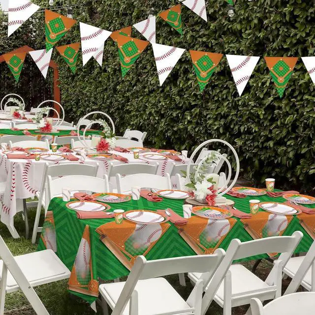 Alt view image 3 of 6 - Gatherfun Baseball Party Supplies: 2-Pack Baseball Birthday Decorations with Disposable Plastic Tablecloth - Table Cover for Baseball Games & Parties, 54 x 108 Inch