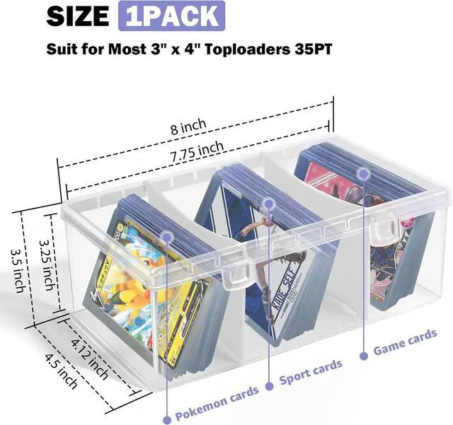 Alt view image 2 of 7 - Trading Card Storage Box with 2 Dividers,Toploads Storage Box Plastic Baseball Card Storage Box for 500+ Sports Cards 100+ Top Loads for MTG Magic TCG Yugioh Playing Card Case Holder (1 Pack)