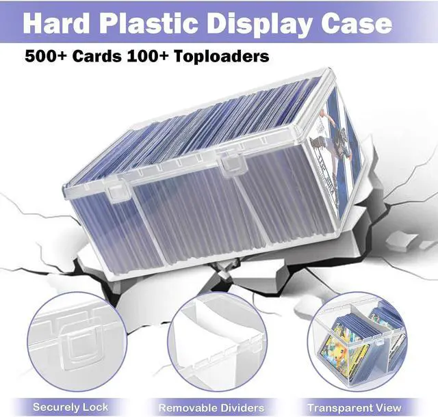 Alt view image 4 of 7 - Trading Card Storage Box with 2 Dividers,Toploads Storage Box Plastic Baseball Card Storage Box for 500+ Sports Cards 100+ Top Loads for MTG Magic TCG Yugioh Playing Card Case Holder (1 Pack)