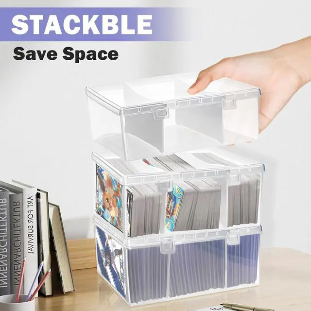 Alt view image 6 of 7 - Trading Card Storage Box with 2 Dividers,Toploads Storage Box Plastic Baseball Card Storage Box for 500+ Sports Cards 100+ Top Loads for MTG Magic TCG Yugioh Playing Card Case Holder (1 Pack)