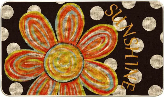 Main image of Artoid Mode Black Dots Flower Summer Doormat, Home Decor Low-Profile Switch Rug Door Mat Floor Mat for Indoor Outdoor 17x29 Inch