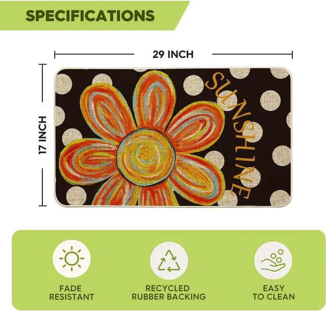 Alt view image 3 of 6 - Artoid Mode Black Dots Flower Summer Doormat, Home Decor Low-Profile Switch Rug Door Mat Floor Mat for Indoor Outdoor 17x29 Inch