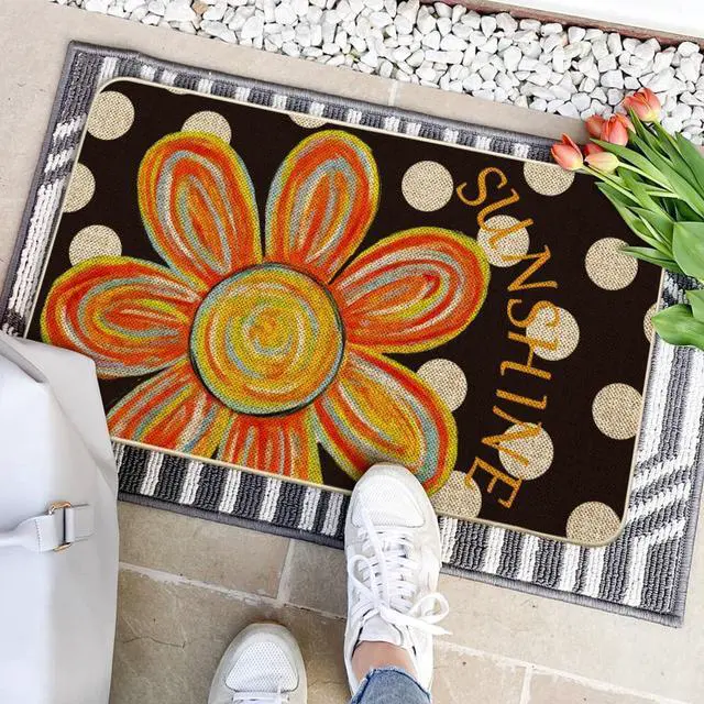 Alt view image 4 of 6 - Artoid Mode Black Dots Flower Summer Doormat, Home Decor Low-Profile Switch Rug Door Mat Floor Mat for Indoor Outdoor 17x29 Inch