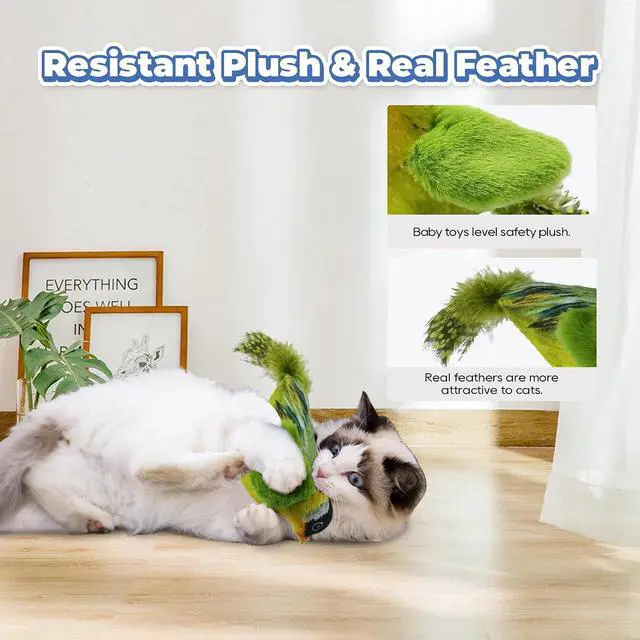 Alt view image 4 of 6 - LEWISER Cat Toys Chirping Tit 2 Pcs with Catnip SilverVine, Suitable for Cat Wand Toys, Simulation Bird Design, Interactive Toys for Indoor Kitty Kitten Exercise, Green and Ground