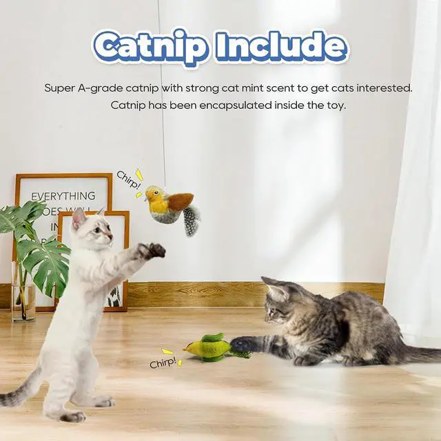 Alt view image 5 of 6 - LEWISER Cat Toys Chirping Tit 2 Pcs with Catnip SilverVine, Suitable for Cat Wand Toys, Simulation Bird Design, Interactive Toys for Indoor Kitty Kitten Exercise, Green and Ground