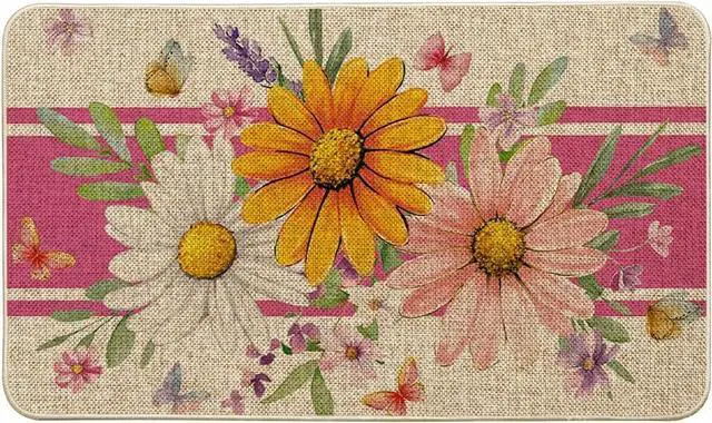 Main image of Artoid Mode Pink Daisy Flowers Spring Doormat,Home Decor Door Mat Low-Profile Switch Rug Floor Mat for Indoor Outdoor 17x29 Inch