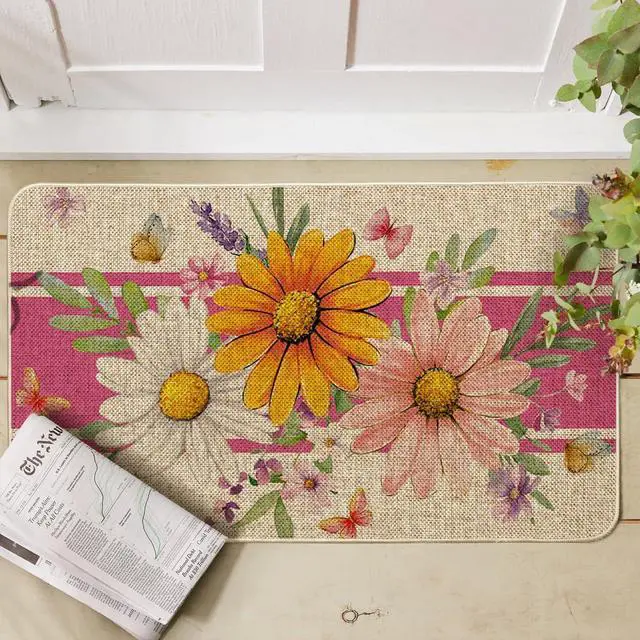 Alt view image 2 of 6 - Artoid Mode Pink Daisy Flowers Spring Doormat,Home Decor Door Mat Low-Profile Switch Rug Floor Mat for Indoor Outdoor 17x29 Inch