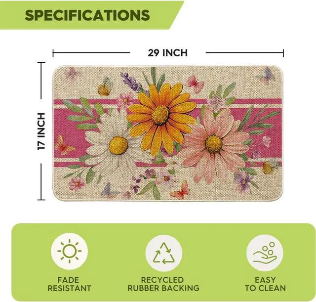 Alt view image 3 of 6 - Artoid Mode Pink Daisy Flowers Spring Doormat,Home Decor Door Mat Low-Profile Switch Rug Floor Mat for Indoor Outdoor 17x29 Inch
