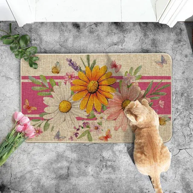 Alt view image 5 of 6 - Artoid Mode Pink Daisy Flowers Spring Doormat,Home Decor Door Mat Low-Profile Switch Rug Floor Mat for Indoor Outdoor 17x29 Inch