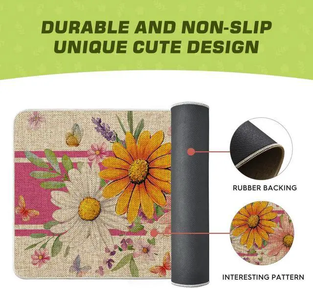 Alt view image 6 of 6 - Artoid Mode Pink Daisy Flowers Spring Doormat,Home Decor Door Mat Low-Profile Switch Rug Floor Mat for Indoor Outdoor 17x29 Inch