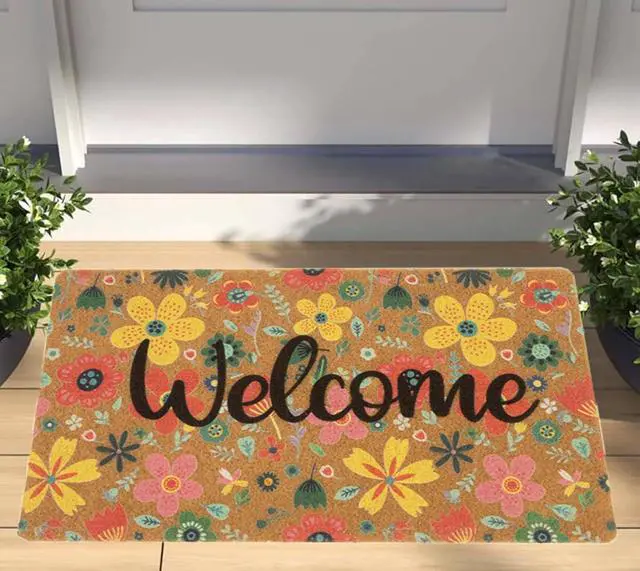 Alt view image 2 of 7 - Spring Welcome-Doormat-Front Door-Florals-Outdoor Entrance Decor Door-Mats