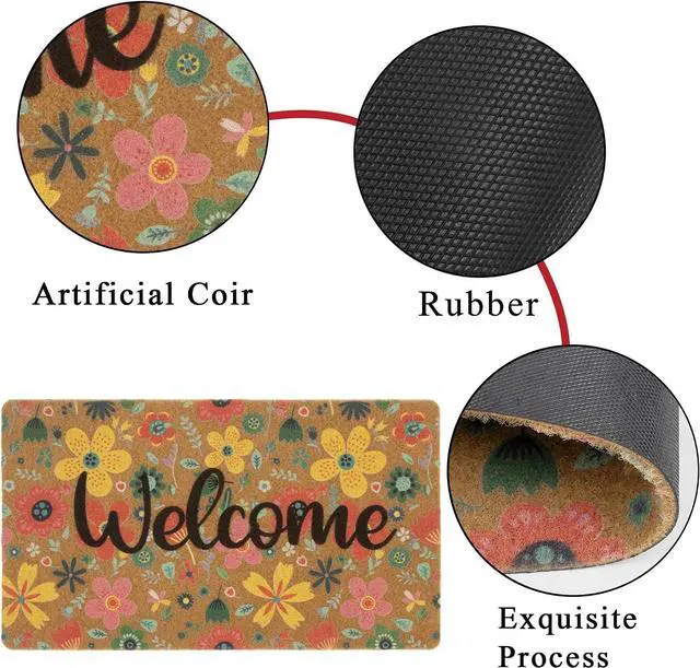 Alt view image 4 of 7 - Spring Welcome-Doormat-Front Door-Florals-Outdoor Entrance Decor Door-Mats