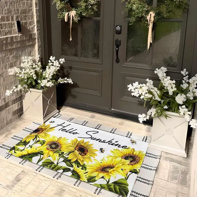 Alt view image 3 of 7 - Sunshine Sunflowers Doormat 17"x30", Summer Spring Bee Door Mats Non-Slip Durable Entrance Mat for Home Entrance, Outside Entry, Yard, Floor, Patio