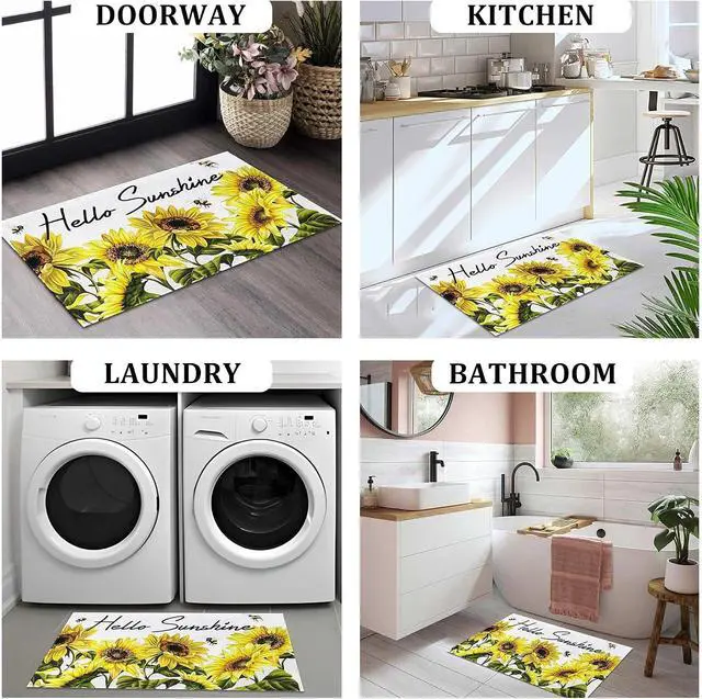 Alt view image 6 of 7 - Sunshine Sunflowers Doormat 17"x30", Summer Spring Bee Door Mats Non-Slip Durable Entrance Mat for Home Entrance, Outside Entry, Yard, Floor, Patio
