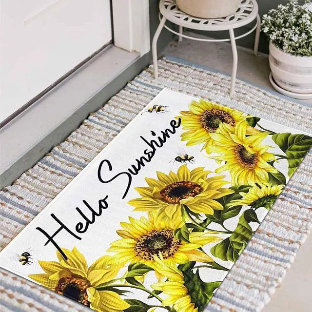 Alt view image 4 of 7 - Sunshine Sunflowers Doormat 17"x30", Summer Spring Bee Door Mats Non-Slip Durable Entrance Mat for Home Entrance, Outside Entry, Yard, Floor, Patio