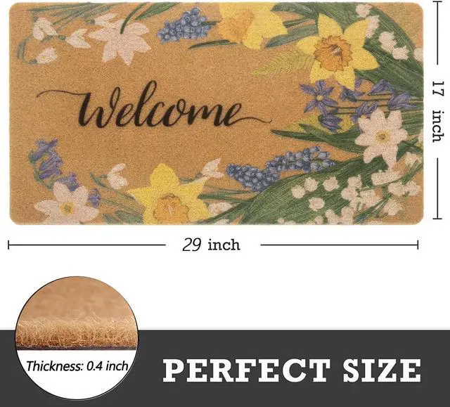 Alt view image 3 of 7 - Mawjom Spring Iris Floral Welcome Doormat Indoor Outdoor Entrance Decor Non Slip Natural Coir Rubber Front Door Mat 17" x 29"