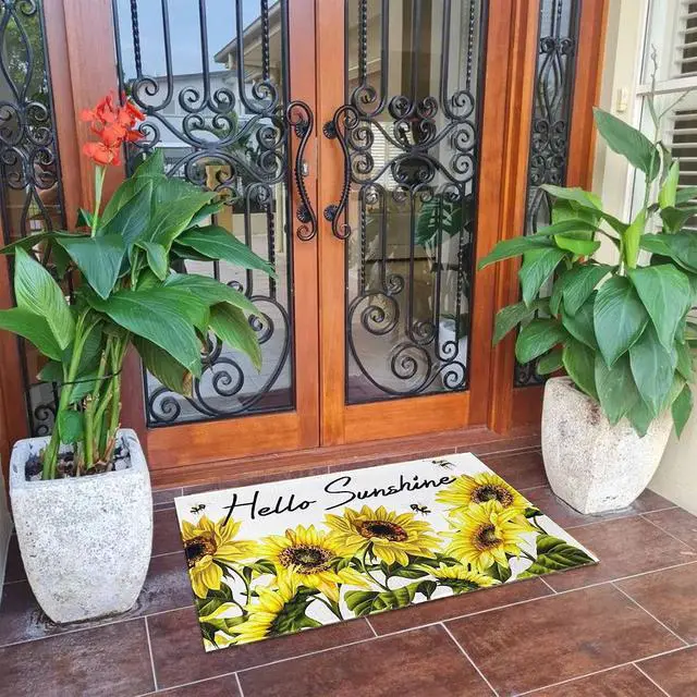 Alt view image 7 of 7 - Sunshine Sunflowers Doormat 17"x30", Summer Spring Bee Door Mats Non-Slip Durable Entrance Mat for Home Entrance, Outside Entry, Yard, Floor, Patio