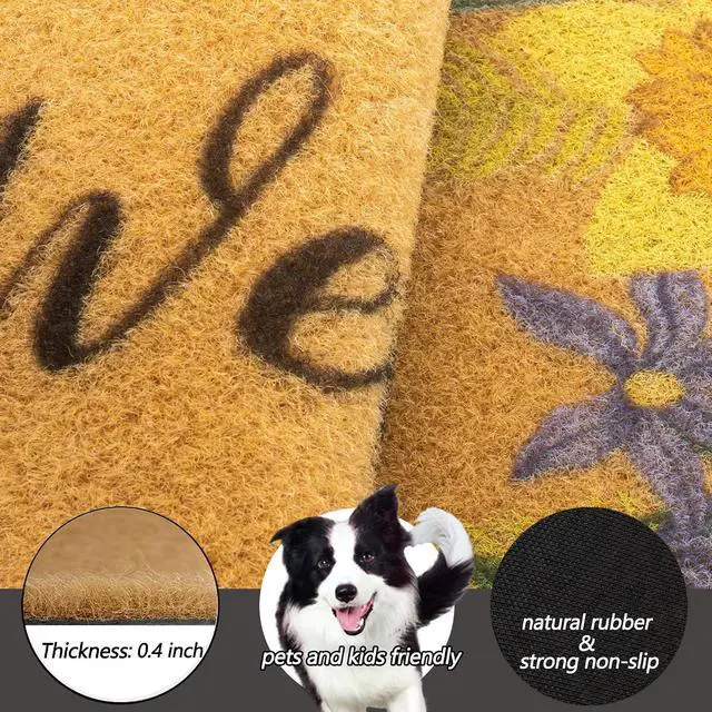 Alt view image 4 of 7 - Mawjom Spring Iris Floral Welcome Doormat Indoor Outdoor Entrance Decor Non Slip Natural Coir Rubber Front Door Mat 17" x 29"
