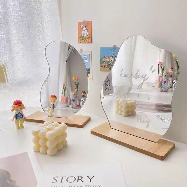 Alt view image 4 of 7 - Allpdesky Aesthetic Room Decor Desk Mirror, Decorative Locker and Table Frameless Cloud-Shaped Asymmetrical Mirror