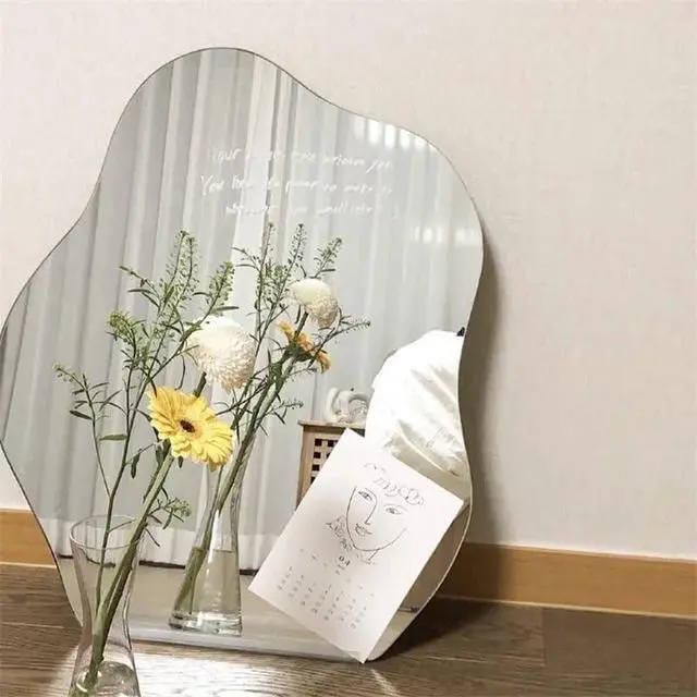 Alt view image 7 of 7 - Allpdesky Aesthetic Room Decor Desk Mirror, Decorative Locker and Table Frameless Cloud-Shaped Asymmetrical Mirror