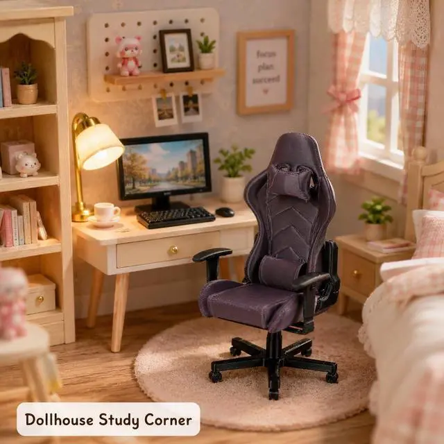 Alt view image 3 of 7 - VOSAREA Miniature Gaming Chair Model Dollhouse Tiny Furniture Doll House Miniature Computer Chair for Office Decor Collector Gamer