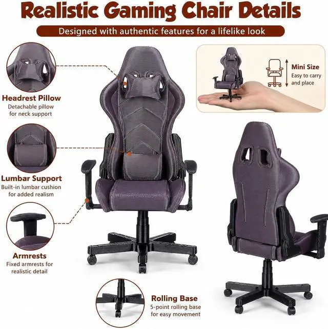 Alt view image 4 of 7 - VOSAREA Miniature Gaming Chair Model Dollhouse Tiny Furniture Doll House Miniature Computer Chair for Office Decor Collector Gamer