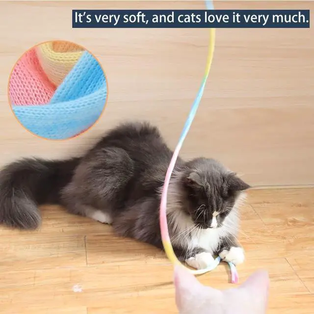 Alt view image 3 of 6 - LASOCUHOO Interactive Cat Wand Toys Interactive Cat Teaser Wand String Ribbon Rainbow Charmer for Cats and Kittens - 2 Packs