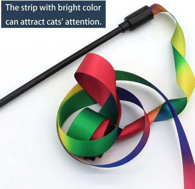 Alt view image 4 of 6 - LASOCUHOO Interactive Cat Wand Toys Interactive Cat Teaser Wand String Ribbon Rainbow Charmer for Cats and Kittens - 2 Packs