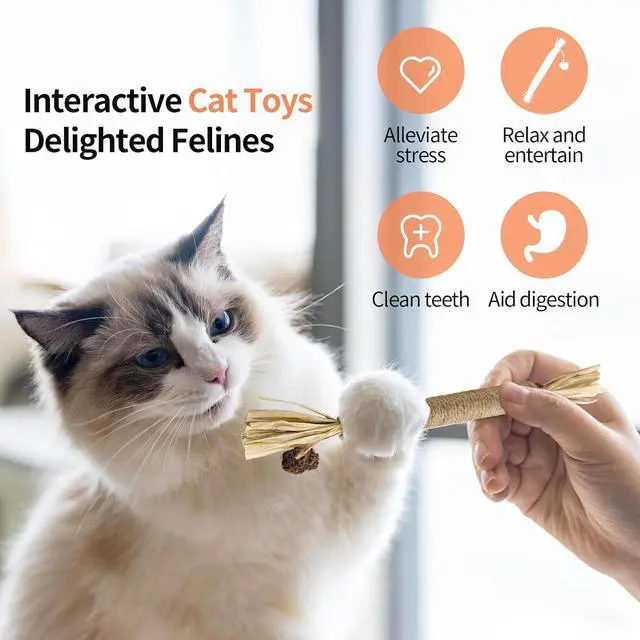 Alt view image 5 of 7 - Natural Silvervine Sticks 3Pcs, Cat Chew Toys for Kitten Teething