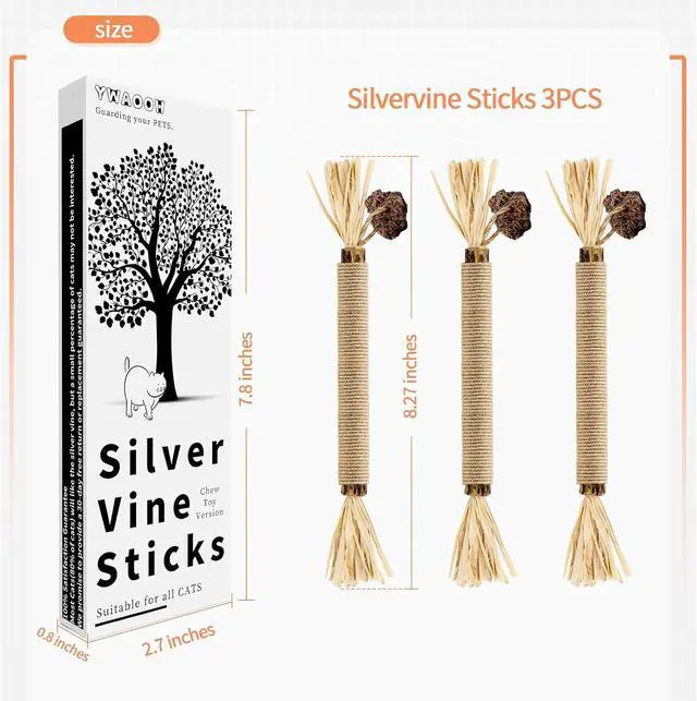 Alt view image 6 of 7 - Natural Silvervine Sticks 3Pcs, Cat Chew Toys for Kitten Teething