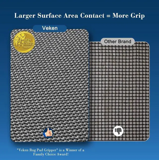 Alt view image 2 of 7 - Veken 2x3 Ft Rug Pad Gripper for Hardwood Floors, Non Slip Dark Grey Rug Pads for Area Rugs, Thick Rug Grippers for Tile Floors, Under Carpet Anti Skid Mat, Keep Your Rugs Safe and in Place