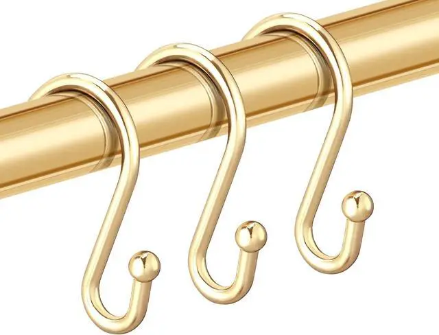 Main image of Shower Curtain Hooks, Set of 12 Rust Proof S Shaped Decorative Shower Curtain Rings,Multi-Purpose Hangers S Hooks (Gold)
