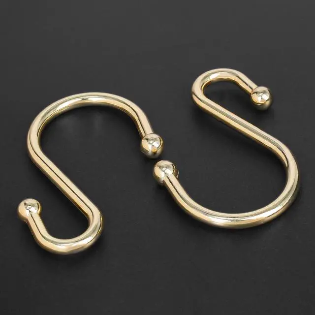 Alt view image 3 of 5 - Shower Curtain Hooks, Set of 12 Rust Proof S Shaped Decorative Shower Curtain Rings,Multi-Purpose Hangers S Hooks (Gold)