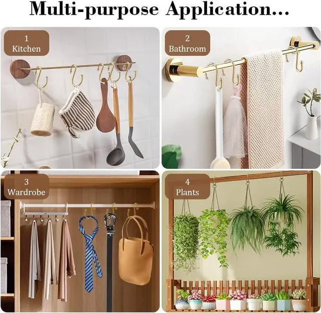 Alt view image 5 of 5 - Shower Curtain Hooks, Set of 12 Rust Proof S Shaped Decorative Shower Curtain Rings,Multi-Purpose Hangers S Hooks (Gold)