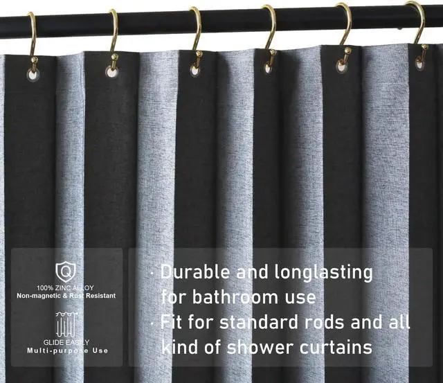 Alt view image 4 of 5 - Shower Curtain Hooks, Set of 12 Rust Proof S Shaped Decorative Shower Curtain Rings,Multi-Purpose Hangers S Hooks (Gold)
