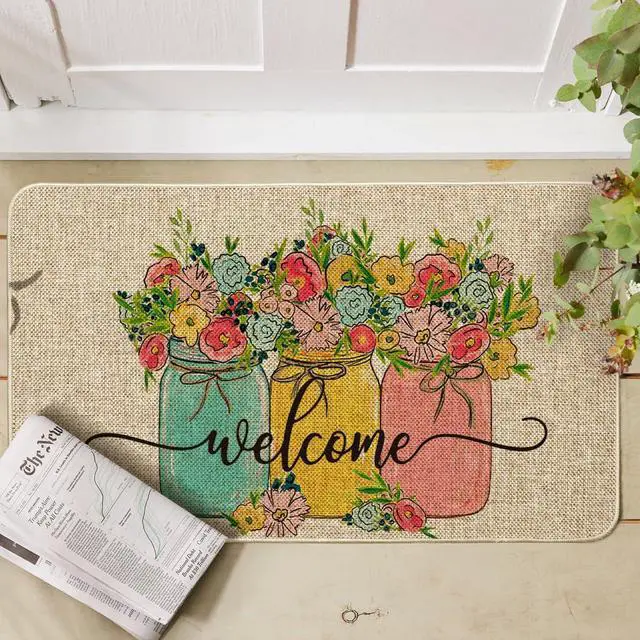 Alt view image 2 of 7 - Artoid Mode Vase Hello Spring Doormat, Seasonal Summer Low-Profile Yard Floor Switch Mat for Indoor Outdoor 17 x 29 Inch
