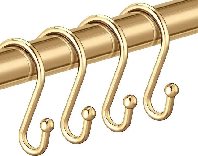 Main image of Gold Shower Curtain Rings Hooks, Set of 12 CHICTIE Decorative Shower Curtain Hooks, Premium Metal Rust Resistant S Shaped Hooks Hangers for Bathroom Curtains,Clothing, Towels, etc