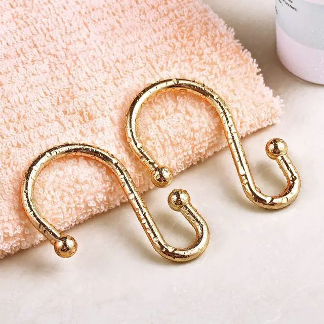 Alt view image 6 of 7 - Gold Shower Curtain Rings Hooks, Set of 12 CHICTIE Decorative Shower Curtain Hooks, Premium Metal Rust Resistant S Shaped Hooks Hangers for Bathroom Curtains,Clothing, Towels, etc