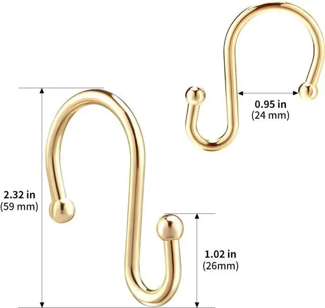 Alt view image 7 of 7 - Gold Shower Curtain Rings Hooks, Set of 12 CHICTIE Decorative Shower Curtain Hooks, Premium Metal Rust Resistant S Shaped Hooks Hangers for Bathroom Curtains,Clothing, Towels, etc