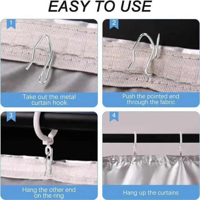Alt view image 3 of 7 - Sopito 200Pcs Curtain Hooks for Door Window Shower Curtain, Silver White