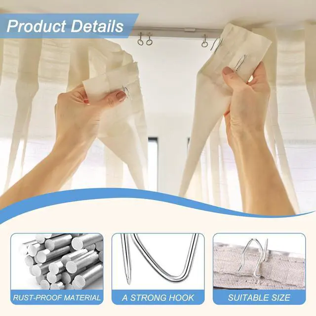 Alt view image 4 of 7 - Sopito 200Pcs Curtain Hooks for Door Window Shower Curtain, Silver White