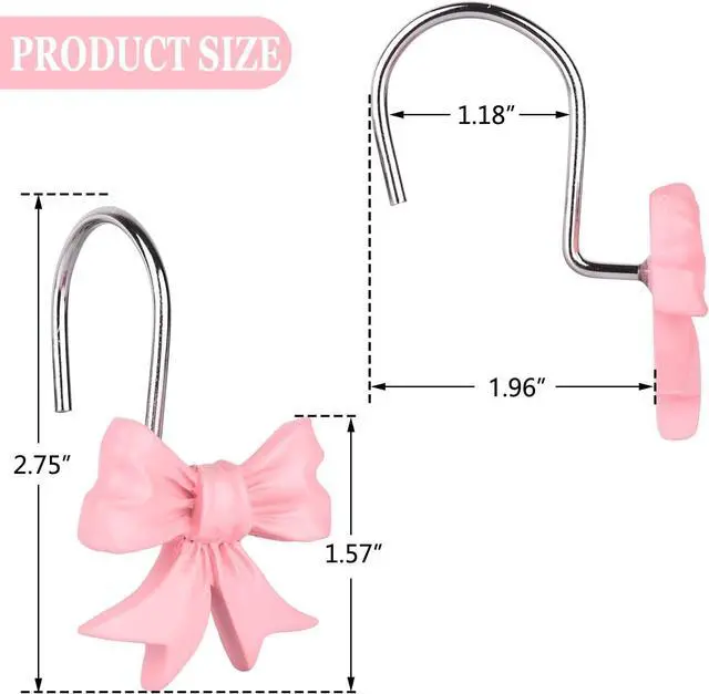 Alt view image 3 of 6 - 12 pcs Bow Knot Shower Curtain Hooks,Home Decorative Shower Curtain Rings