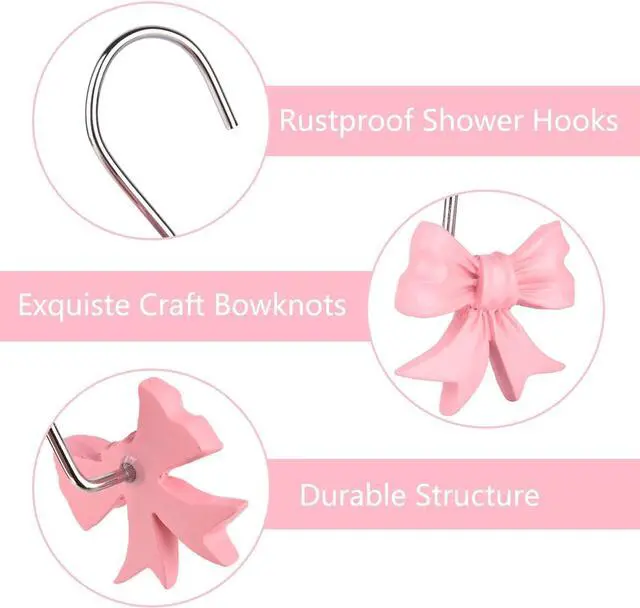 Alt view image 6 of 6 - 12 pcs Bow Knot Shower Curtain Hooks,Home Decorative Shower Curtain Rings