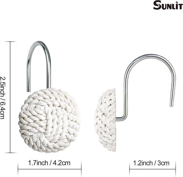 Alt view image 3 of 6 - Sunlit Boho Knots Shower Curtain Hooks, Home Decorative White Shower Curtain Rings for Bathroom, Seaside Nautical Shower Curtain Hangers Bathroom Accessories, Set of 12