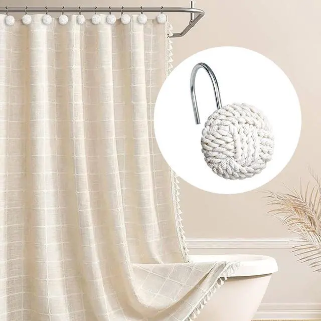 Alt view image 4 of 6 - Sunlit Boho Knots Shower Curtain Hooks, Home Decorative White Shower Curtain Rings for Bathroom, Seaside Nautical Shower Curtain Hangers Bathroom Accessories, Set of 12