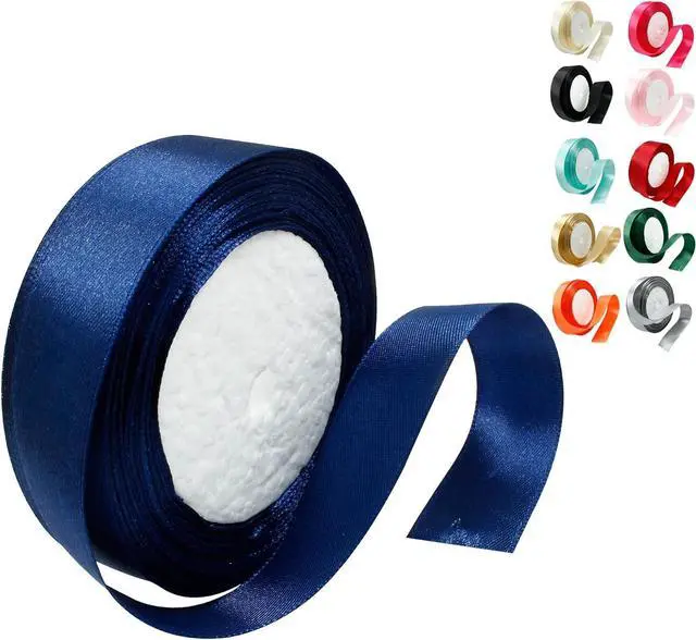 Main image of Navy Blue Satin Ribbon - 1 Inch x 25 Yards, Wedding Bouquet Ribbon, Silk & Polyester Shiny Fabric for Hair, Gift Wrapping, Flower Bouquet, Crafts, Sewing