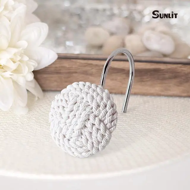 Alt view image 2 of 6 - Sunlit Boho Knots Shower Curtain Hooks, Home Decorative White Shower Curtain Rings for Bathroom, Seaside Nautical Shower Curtain Hangers Bathroom Accessories, Set of 12