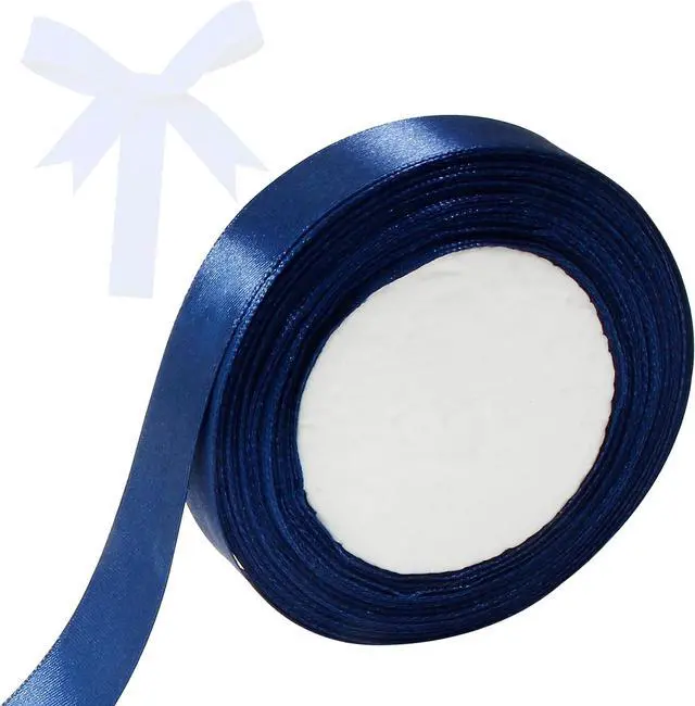 Alt view image 2 of 5 - Navy Blue Satin Ribbon - 1 Inch x 25 Yards, Wedding Bouquet Ribbon, Silk & Polyester Shiny Fabric for Hair, Gift Wrapping, Flower Bouquet, Crafts, Sewing